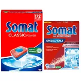 SOMAT Tabs 172 AW Classic Power, Geschirrspül Tabs mit Fettlösekraft für kraftvolle Reinigung, Spültabs für strahlend sauberes Geschirr + Somat Duo Power Experten Spezial-Salz 1,2kg