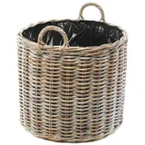 Kobolo Pflanzkorb Übertopf Pflanzkübel Rattan kubu Grey rund mit Folie