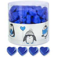 Günthart 150 Stück blau Schokoladen Herzen mit Nougatfüllung | Nougatcreme Pinguine | Schokoladenherzen blau Pinguine | Give away | blaue Herzen aus Schokolade | Pingu (1,2 kg)