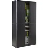easyOffice Rollladenschrank aus Metall und Kunststoff, abschließbar, 110 x 204 x 42 cm (B/H/T), schwarz, 4 Böden
