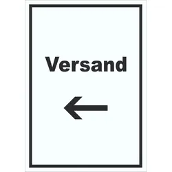 Versand Schild mit Text und Richtungspfeil links Lieferung shipping hochkant A3 (297x420mm)
