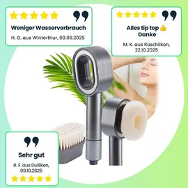 ideoon Ideoon, Duschbrause, 3-in-1 Duschkopf mit Bürste, Schwamm und Wasserspar Funktion - 2 x Premium-Wasserfilter - Wellness Brause für Ihr Spa-Erlebnis