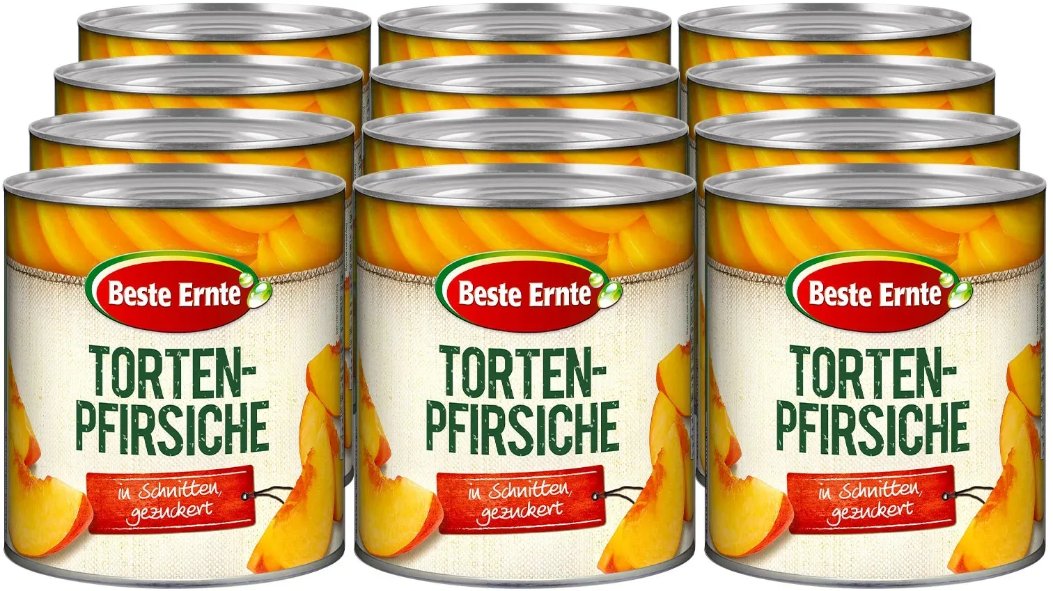 Beste Ernte Tortenpfirsiche in Schnitten 500 g Abtropfgewicht, 12er Pack