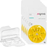 30 Siemens Signia Hörgerätebatterien PR70 gelb 10 + Transportbox f. 2 Zellen