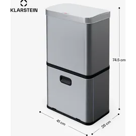 Klarstein Touchless Sensor-Mülleimer - 56L Küchen-Abfalleimer mit Bewegungssensor, 3-in-1-Mülleimer, Trennsystem, Soft-Close, Edelstahl, hygienisch - Silber