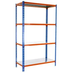 PROREGAL Schwerlastregal MID METAL SHARK | HxBxT 150x120x50cm | Fachlast 200kg | Blau-Orange | Regal Standregal Werkstattregal Lagerregal