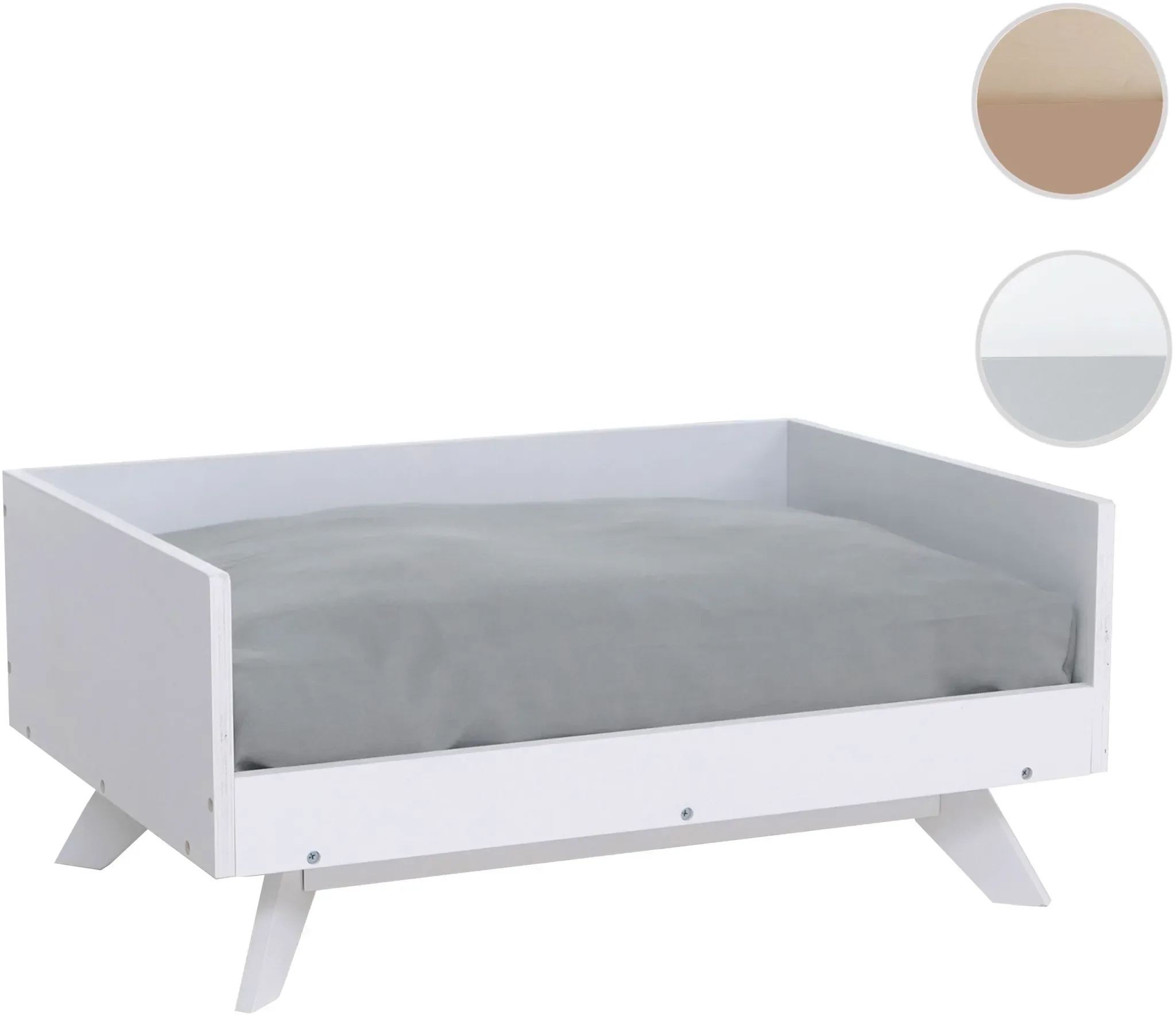Tierbett HWC-Q64, Haustierbett Katzen-/Hundebett Tierkörbchen Tierliege, Holz MVG 32x72x50cm ~ weiß, Kissen grau