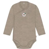 normani Outdoor Sports Merino Baby-Body langärmeliger Wickelbody in Beige | Gr.: 86