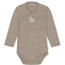 normani Outdoor Sports Merino Baby-Body langärmeliger Wickelbody in Beige | Gr.: 86