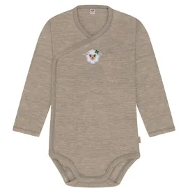 normani Outdoor Sports Merino Baby-Body langärmeliger Wickelbody in Beige | Gr.: 86