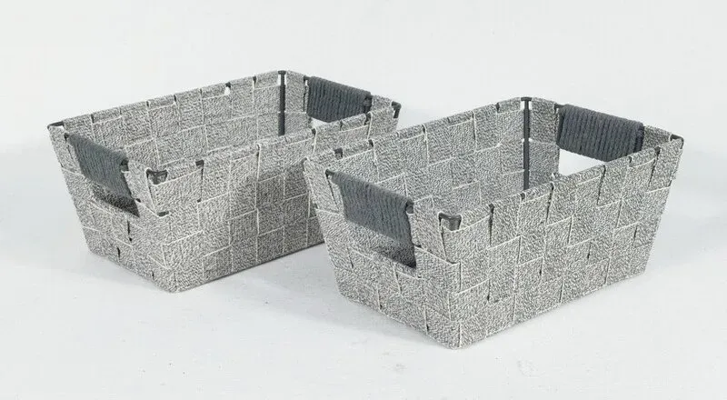 KEVAHOME 2er-Set kleine Körbe mit Tragegurt aus Baumwolle - Grau, 10 x 7 x 4,5'' H