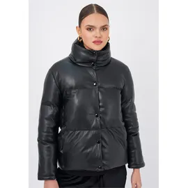 Freshlions Steppjacke "Olena", Damen, Gr. L, schwarz, 100% Polyester, kariert, unifarben, lang, Jacken Steppjacke, im klassischen Design