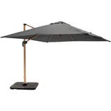 Oviala Ampelschirm, 3 x 3 m und 4 Platten zum Befüllen, Holzoptik, Grau