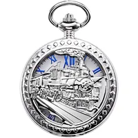 TREEWETO Taschenuhr mit Kette Herren Analog Handaufzug Dampflokomotive Römische Ziffern Silber