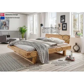 Home Affaire Massivholzbett HOME AFFAIRE "Ultima Balkenbett Doppelbett, Füße mit Kufenform", braun (fichte wachs, geölt), B:218cm L:228cm, Betten, Massivholzbett, Massivholz, Skandinavisches Design, Robust, stabil, FSC zertifiziert