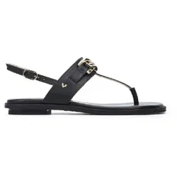 Martinelli für Damen. 1535-B153Z Mazzini Schwarze flache Sandalen aus Leder mit Metallic-Details (39), Wohnung, Schnalle, Lässig