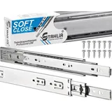 Stahlia Schubladenschienen VOLLAUSZUG 45 x 350mm (4 STÜCK) Softclose (mit Selbsteinzug & Dämpfung) Teleskopschiene|Tragkraft 35 kg/Paar |Kugellager mit Stahlkäfig