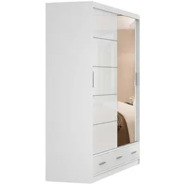 fabryka mebli idźczak Schwebetürenschrank Kleiderschrank 203 cm Weiß/Weiß semigloss mit Spiegel Florence - weiß