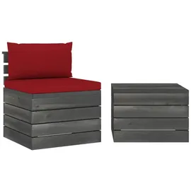 vidaXL Garten-Sofagarnitur 2-tlg. grau/weinrot