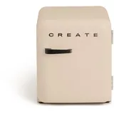 CREATE / RETRO FRIDGE 50 SCHWARZ/Kühlschrank in Sand, Griff Schwarz / 85W, Minibar, eine Regalfläche, Retro-Design, 50cm, zwei Ablagen, 48L Fassungsvermögen, energiesparend, 50x44x49,8cm