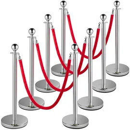 Vevor Personenleitsystem 8 Ständer, 90 cm Gesamthöhe Absperrung, Abgrenzungsständer Leitpfosten, Absperrständer mit 1,5 M Länge Gürtel für Hochzeit Flughafen, Ständer aus Stahl und Eisen, Silber Rot