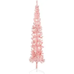 vidaXL Künstlicher Halb-Weihnachtsbaum mit Ständer Schlank Rosa 210 cm
