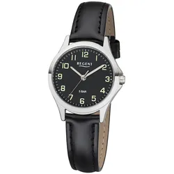 Quarzuhr REGENT, schwarz (schwarz, schwarz), Armbanduhren, Damen, Armbanduhr, Damenuhr, analog, Lederimitat-Armband