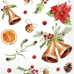 Mank Serviette Tissue Marianne, 40 x 40 cm, 100 Stück - Weihnachten Ilex Zweige Weihnachtsstern