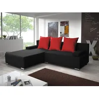 Fun Möbel Ecksofa Sofa LUCY mit Schlaffunktion Schwarz / Rot Ottomane Links - Schwarz