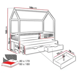 Mirjan24 Kinderbett Asher 80 x 180 cm Kiefer grau lackiert