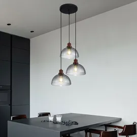 GLOBO Hängelampe Holzlampe 3 flammig Glasschirm Pendelleuchte Hängeleuchte Wohnzimmerlampe, Metall Glas, schwarz braun, 3x E27 Fassungen, DxH 47x120 cm