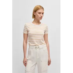 T-Shirt BOSS ORANGE "C_Esla_Striped Premium Damenmode", Damen, Gr. S, beige, Single Jersey, Obermaterial: 100% Baumwolle, gestreift, casual, regular fit hüftbedeckend, Rundhals, Kurzarm eng normaler Saum, Shirts, im gestreiften Design