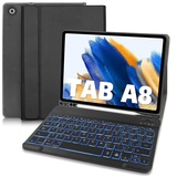 TENGWUDZ Samsung Tab A8 Hülle mit Tastatur - Tastatur Hülle mit Pencil Beleuchtete Wireless Abnehmbare Tastatur (Deutsches QWERTZ) für Samsung Galaxy Tab A8 10.5 2022 (SM-X200/X205/X207) (Schwarz)