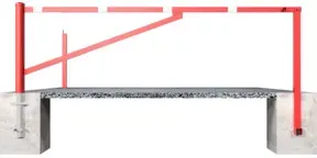 Schake Drehschranke 3,00m + Profilzylinder Drehpfosten: Ø 102mm, Schrankenarm: 60x40mm inkl. 2 Auflagepfosten, zum Einbetonieren, beschichtet, rot / weiß