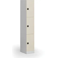 Schließfachschrank, 3 Fächer, 1850 x 300 x 500 mm, RFID-Schloss, laminierte Tür, Birke