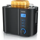 Arendo 2-Scheiben Toaster mit 6 Bräunungsstufen, LCD-Display mit Restzeitanzeige, 800 Watt, Auftaufunktion, Brötchenaufsatz, Schwarz