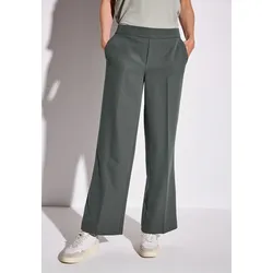 Anzughose STREET ONE, Damen, Gr. 46, Länge 30, wither grün, Stoff, 88% Polyester, 12% Elasthan, unifarben, casual, weit lang, Hosen, mit Elastikbund