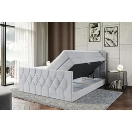 altdecor Boxspringbett mit Matratze und Lattenrost - VELANTO KING - 160x200 cm - Grau Monolith - Topper, Fußteil, Polsterbett mit Bettkasten, Bett... - Hellgrau