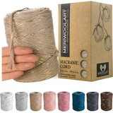 MeriWoolArt® Premium Makramee Garn Beige - Makramee Baumwollgarn 3mm x 200m - Super weiches Garn, einfach gedrehte Makramee Schnur - Öko-Tex 96% recyceltes Baumwolle für DIY Boho Deko Handwerk