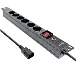 InLine 19" Steckdosenleiste - 6-fach Schutzkontakt - C14 Stecker - Überlastschut
