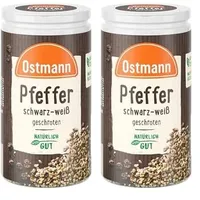 Ostmann Gewürze - Pfeffer schwarz-weiß geschroten | Kräftige Schärfe und würziges Aroma für Gegrilltes, Kurzgebratenes, Gemüse und Marinaden | 40 g in der Streudose (Packung mit 2)