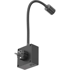 ledscom.de Steckdosenleuchte/Leselampe LESCH, Schwanenhals, Schalter, schwarz, 1x GU10 max. 10W