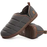 LongBay Herren Hausschuhe Memory Foam Warme Campingschuhe Nylon Rutschfest für drinnen und draußen Grau,47 - 47 EU