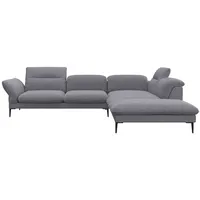 flexlux Ecksofa Salino, Funktionssofa mit Ottomane, Relaxsofa, Ecksofa, Sofa mit Arm- und Kopfteil-Verstellungen, Kaltschaum & Stahl-Wellen grau