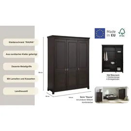Home Affaire Kleiderschrank »Rauna, mit Lamellen und Kassetten, klassischer Landhausstil, rustikal«, (2 Breiten: 113/159 cm H/T ca. 195/60 cm), massive Kiefer, Metallgriffe, mehrere Varianten, zeitloses Design