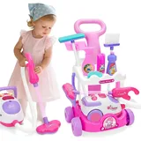 Kinder Putzwagen, Spielset, Staubsauger, Besen, Reinigungswagen rosa