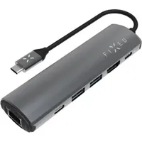 FIXED Behoben USB-C-HUB Pro mit 6 Anschlüssen für Laptops und Tablets (USB-C, 6 Ports), Dockingstation + USB Hub, Grau