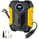 ZEUOPQ Elektropumpe Akku-Luftpumpe Elektropumpe Elektrische Mini Kompressor 12V (mit digitalem Reifendruckmesser, 150PSI, 1-tlg., LCD Bildschirm, 150PSI 12V mit 6000mAh), für Fahrrad, Motorrad, Auto, Als Taschenlampe und Powerbank gelb|schwarz
