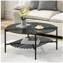 FineBuy Couchtisch Rund Schwarz Glas Metall 80 x 80 x 40 cm