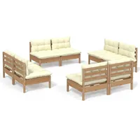 vidaXL Lounge Set 8-tlg. creme/honigbraun inkl. Kissen